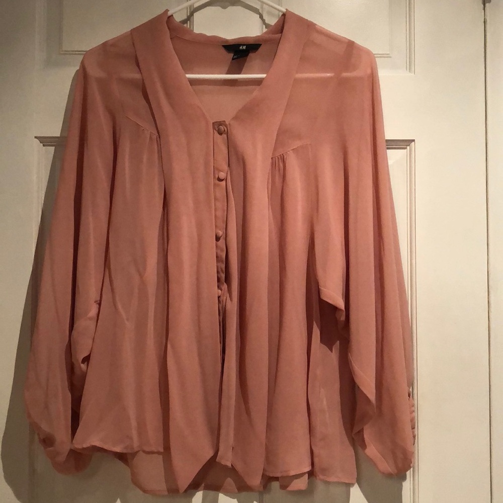 H&M Pastel Pink V-neck Tie Blouse